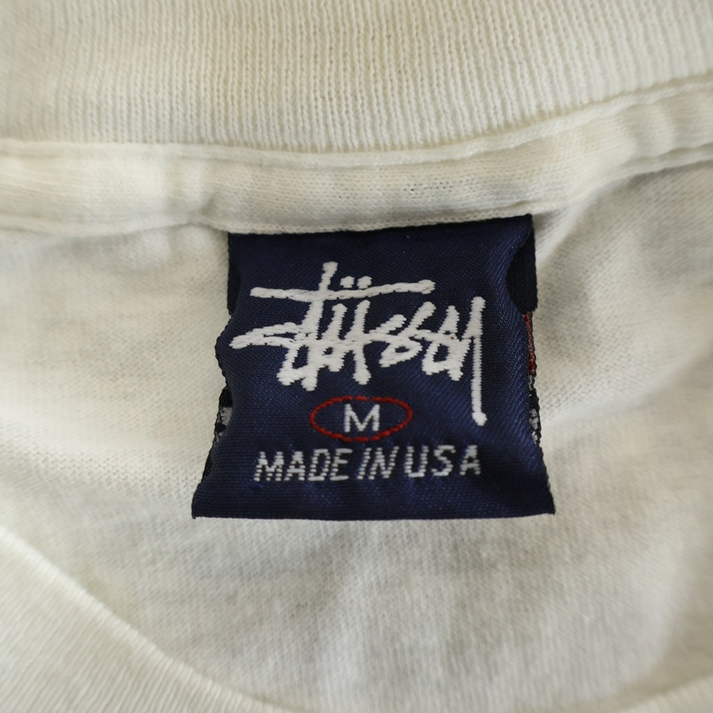 STUSSY(ステューシー) 90S OLD STTUSY USA製 紺タグ バックドラゴンプリントクルーネック半袖カットソーTシャツ ホワイト