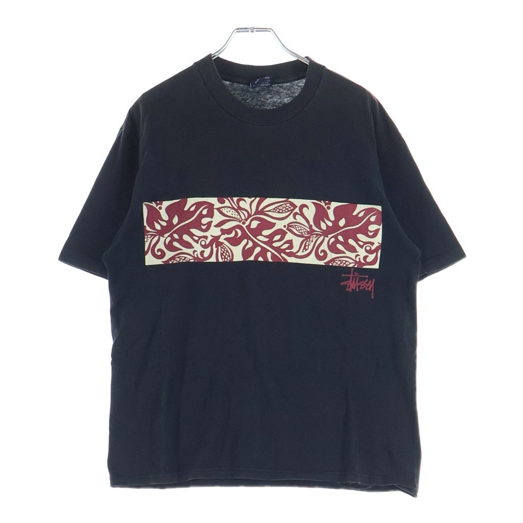 STUSSY(ステューシー) 90S OLD STUSSY USA製 紺タグ フロントプリントクルーネック半袖カットソーTシャツ ブラック