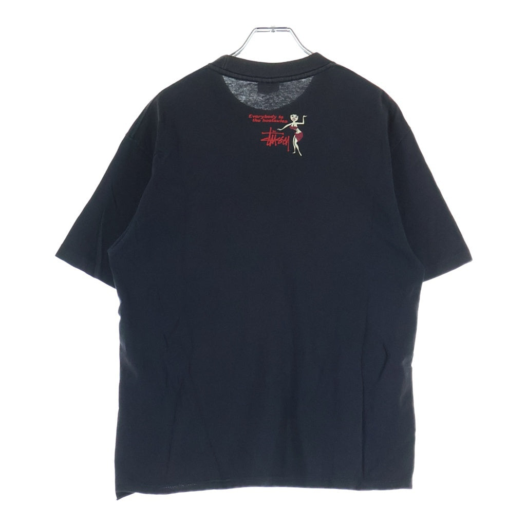 STUSSY(ステューシー) 90S OLD STUSSY USA製 紺タグ フロントプリントクルーネック半袖カットソーTシャツ ブラック