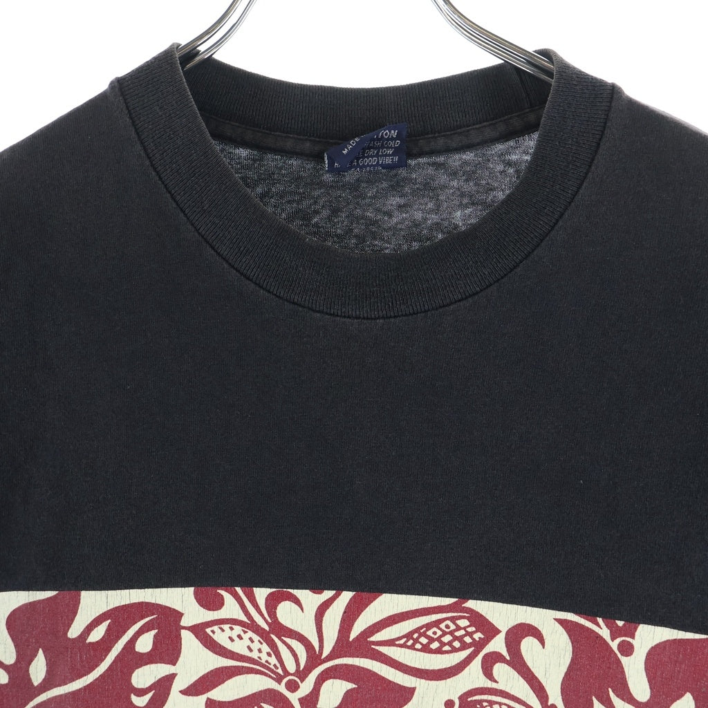 STUSSY(ステューシー) 90S OLD STUSSY USA製 紺タグ フロントプリントクルーネック半袖カットソーTシャツ ブラック