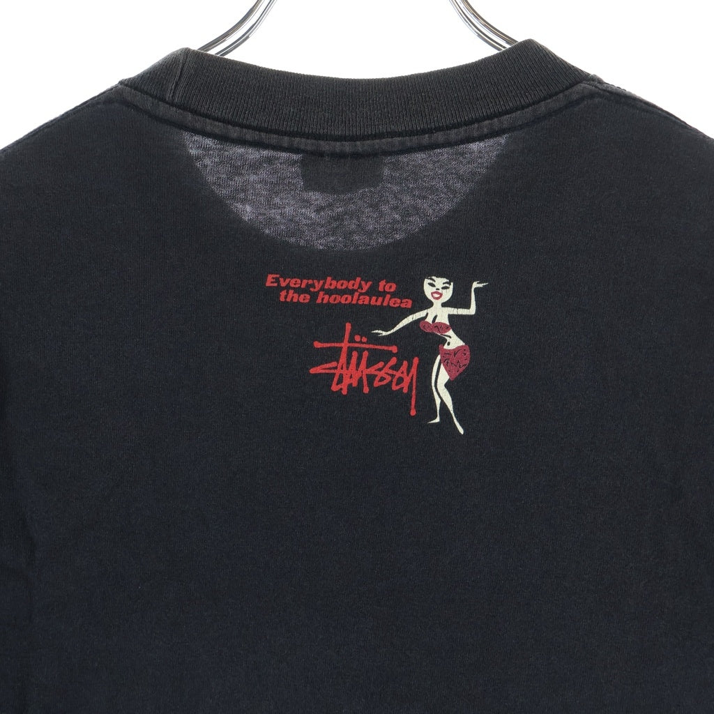 STUSSY(ステューシー) 90S OLD STUSSY USA製 紺タグ フロントプリントクルーネック半袖カットソーTシャツ ブラック