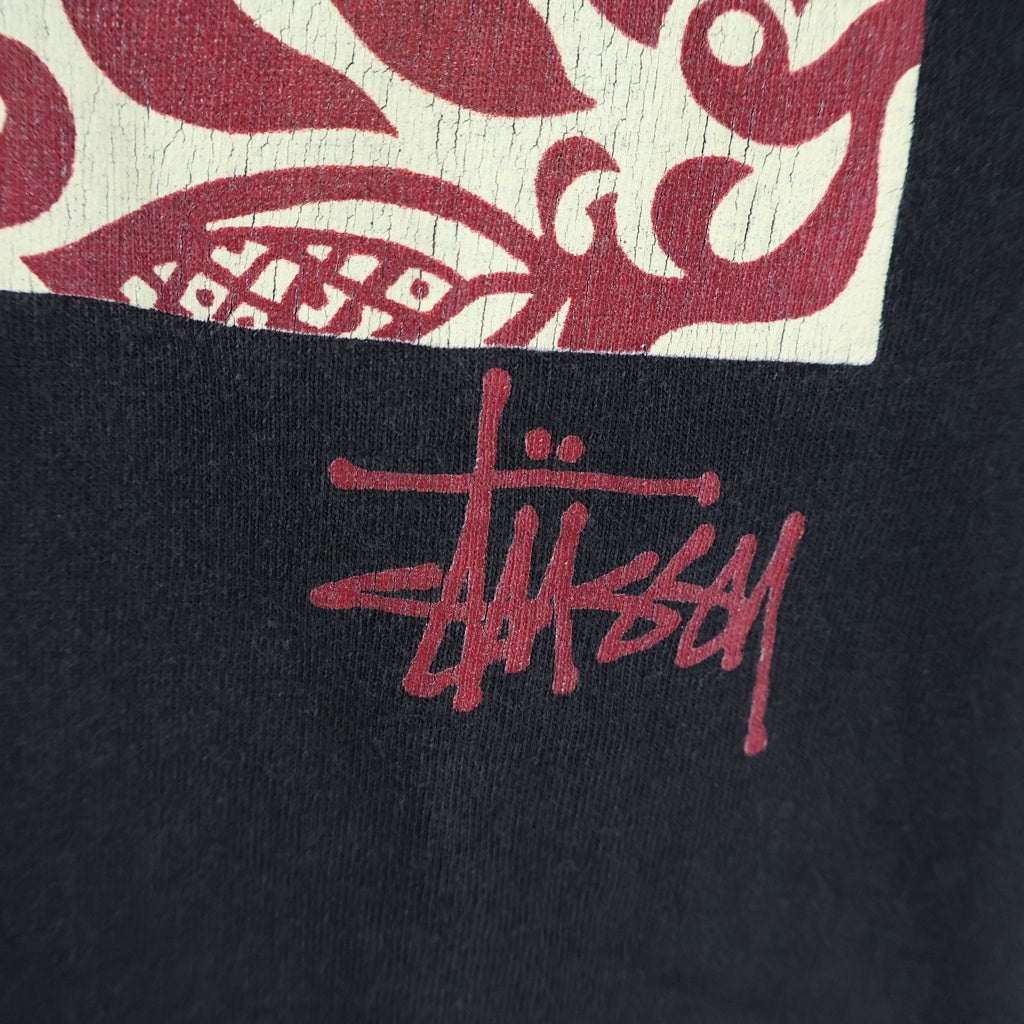 STUSSY(ステューシー) 90S OLD STUSSY USA製 紺タグ フロントプリントクルーネック半袖カットソーTシャツ ブラック