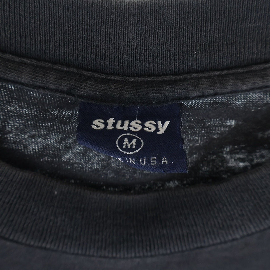 STUSSY(ステューシー) 90S OLD STUSSY USA製 紺タグ フロントプリントクルーネック半袖カットソーTシャツ ブラック