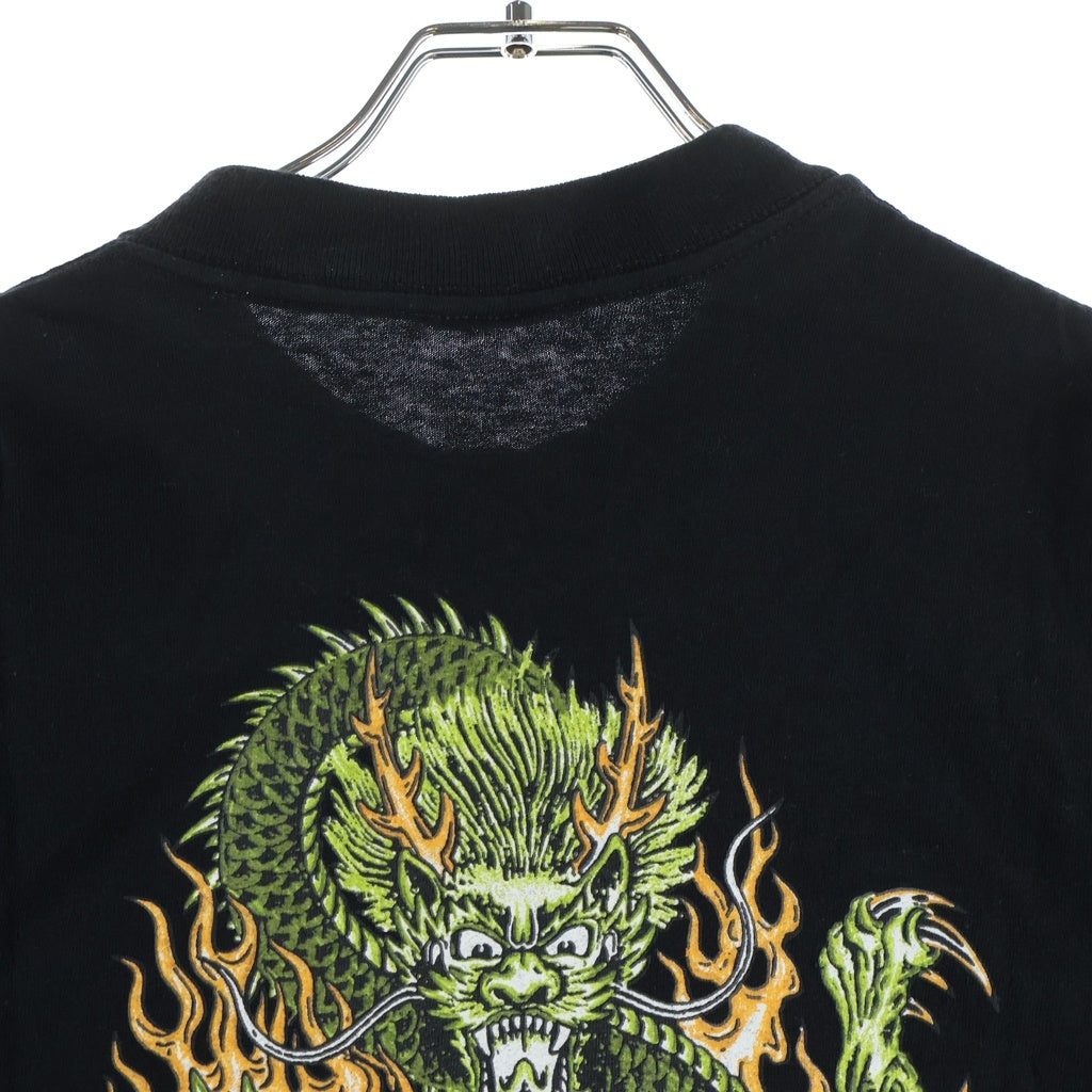 STUSSY(ステューシー) 90S OLD STUSSY USA製 紺タグ バックドラゴンプリントクルーネック半袖カットソーTシャツ ブラック