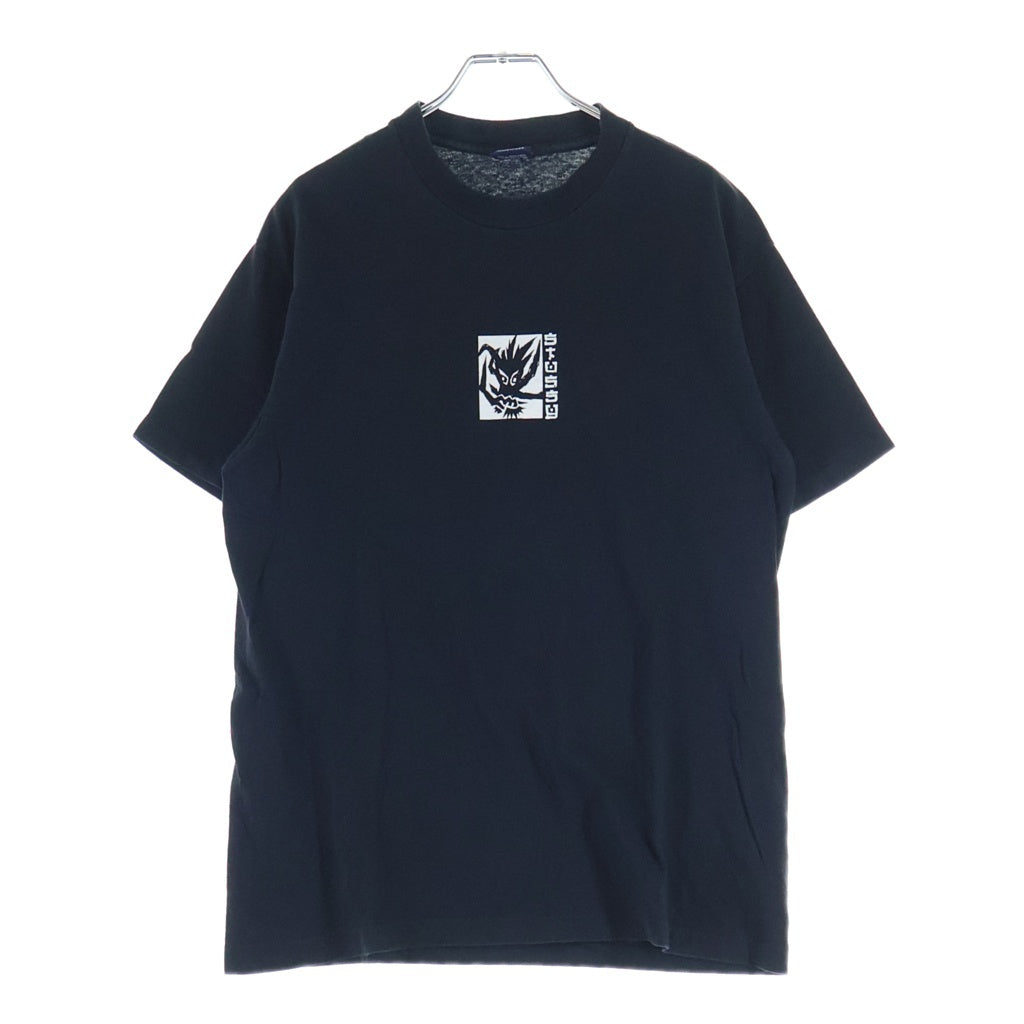 STUSSY(ステューシー) 90S OLD STTUSY USA製 紺タグ バック切絵風ドラゴンプリントクルーネック半袖カットソーTシャツ ブラック/ホワイト