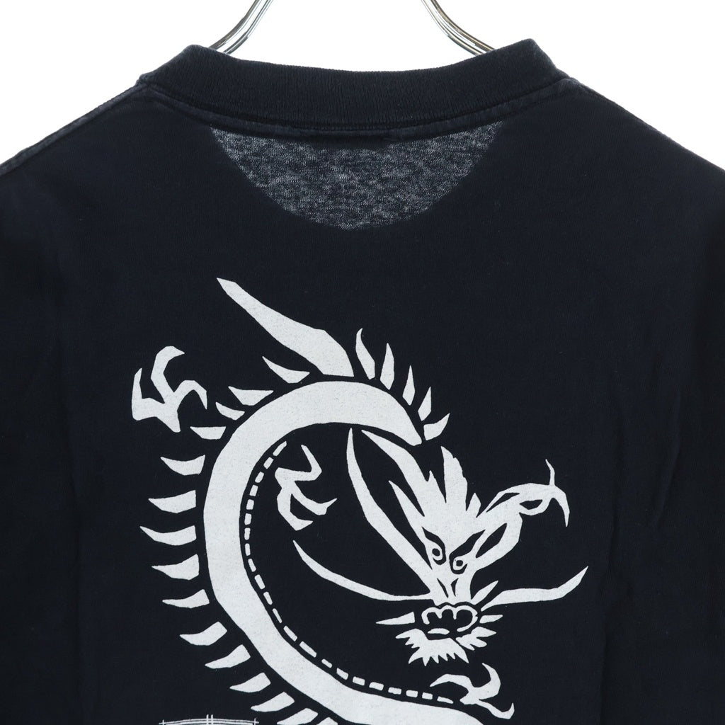 STUSSY(ステューシー) 90S OLD STTUSY USA製 紺タグ バック切絵風ドラゴンプリントクルーネック半袖カットソーTシャツ ブラック/ホワイト