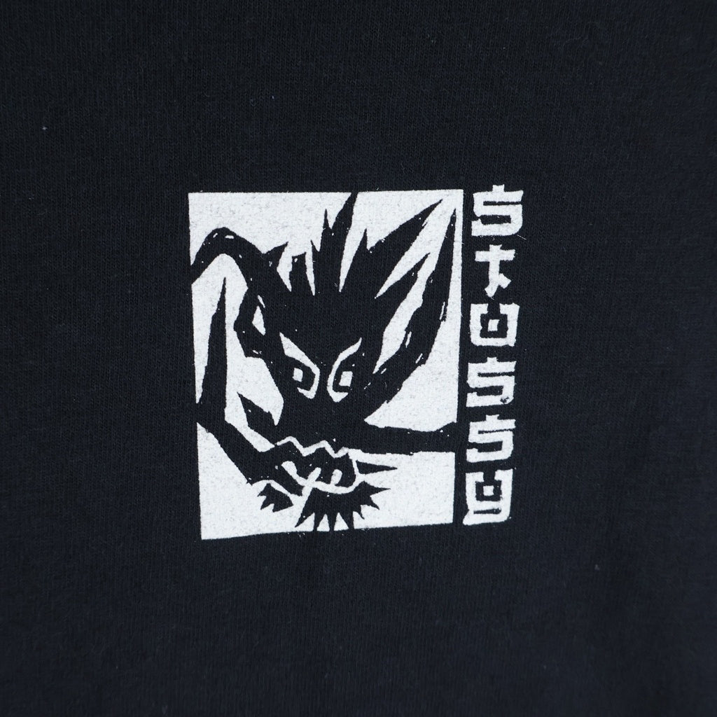 STUSSY(ステューシー) 90S OLD STTUSY USA製 紺タグ バック切絵風ドラゴンプリントクルーネック半袖カットソーTシャツ ブラック/ホワイト