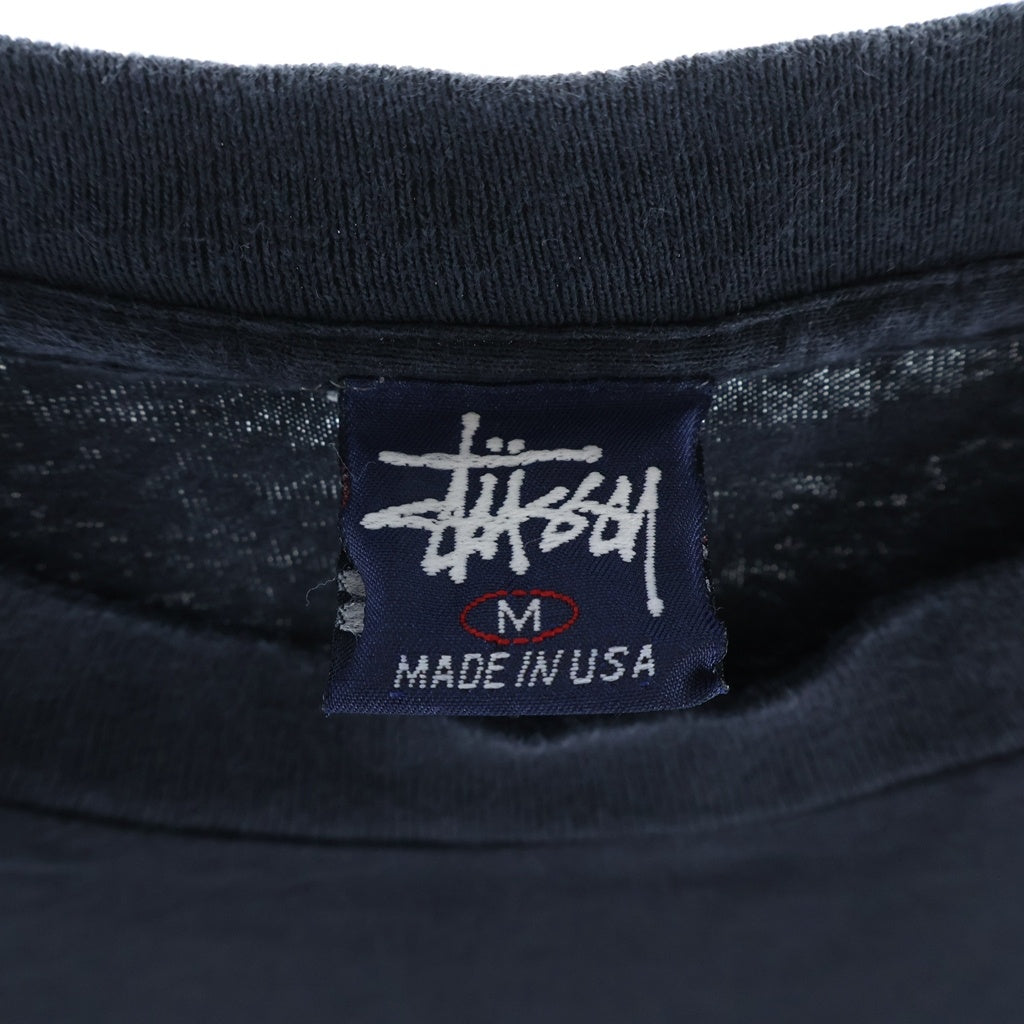 STUSSY(ステューシー) 90S OLD STTUSY USA製 紺タグ バック切絵風ドラゴンプリントクルーネック半袖カットソーTシャツ ブラック/ホワイト