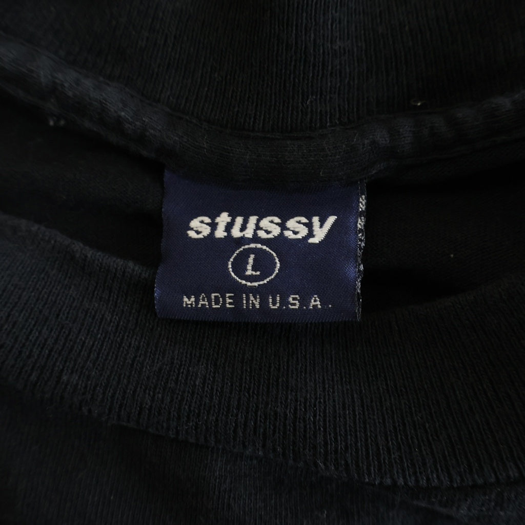 STUSSY(ステューシー) 90S OLD STTUSY USA製 紺タグ フロント迷彩ロゴプリントクルーネック半袖カットソーTシャツ ブラック
