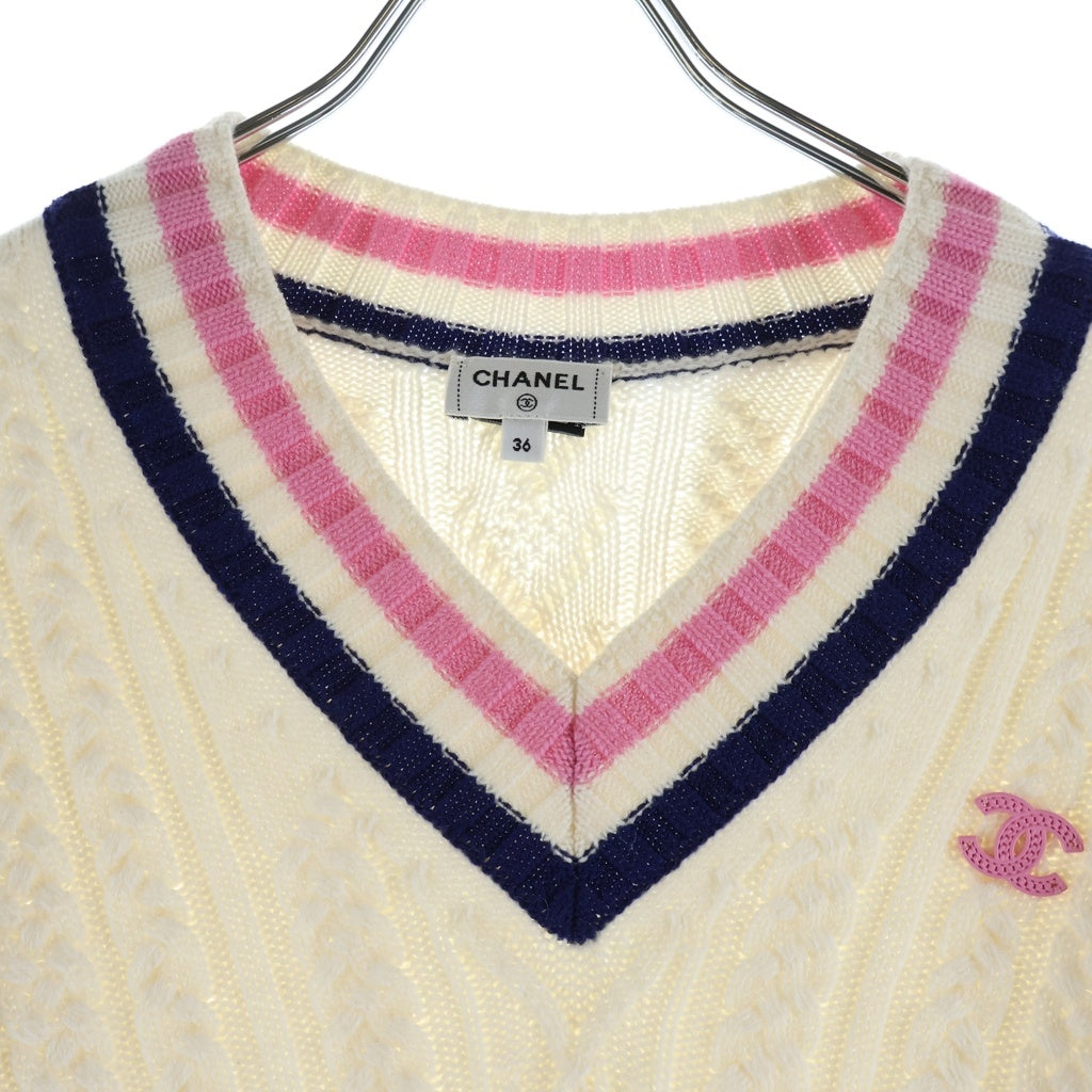 CHANEL(シャネル) ココマーク Vネック チルデンセーター ニット ホワイト P74550K10682 レディース