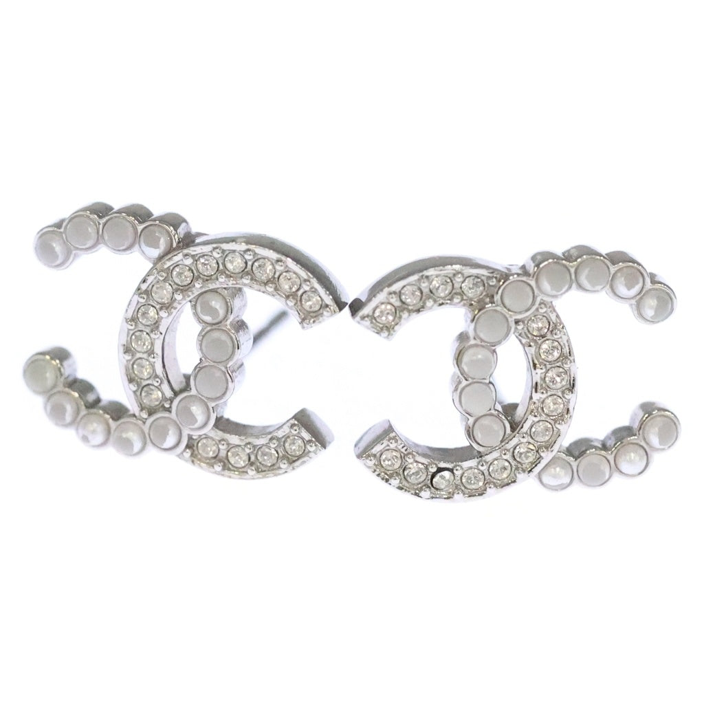 CHANEL(シャネル) ココマーク スタッドピアス ストラス コスチュームパール ホワイト/シルバー ABD478 B16782 NY391 レディース