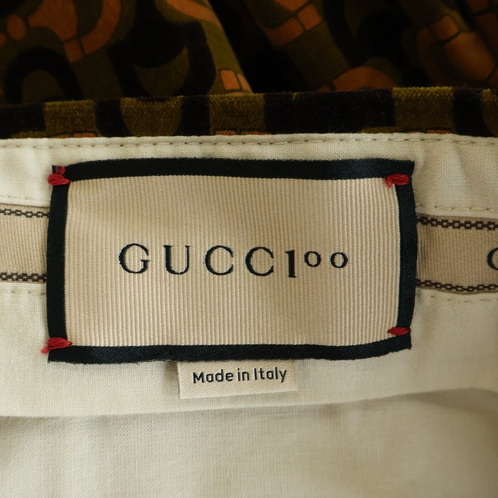 GUCCI(グッチ) 100周年 総柄ベロアフレアパンツ ブラウン 676621 ZAH5V 676621 ZAH5V タグ