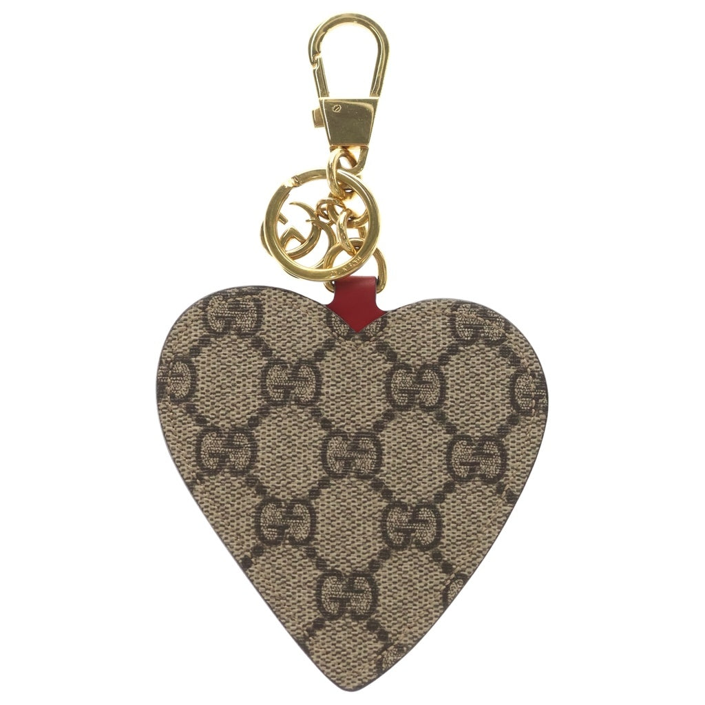 GUCCI(グッチ) GGキャンバス ハートモチーフ キーホルダー ゴールド金具 ブラウン - レディース