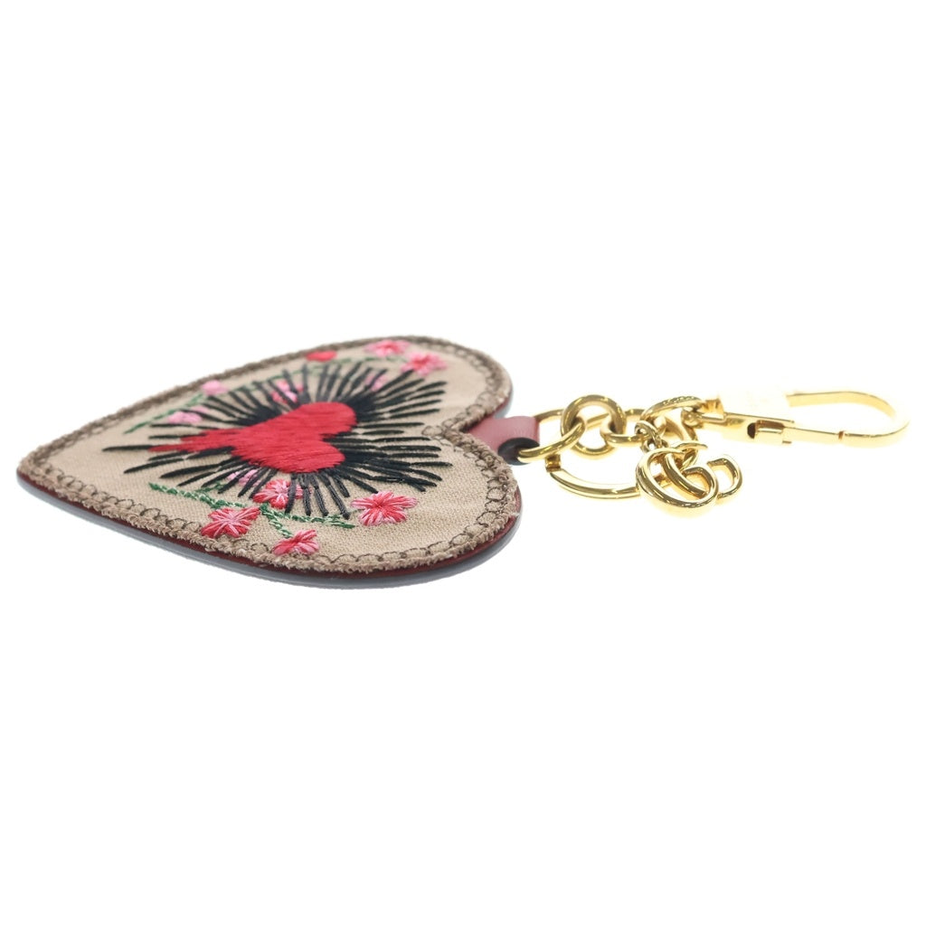 GUCCI(グッチ) GGキャンバス ハートモチーフ キーホルダー ゴールド金具 ブラウン - レディース