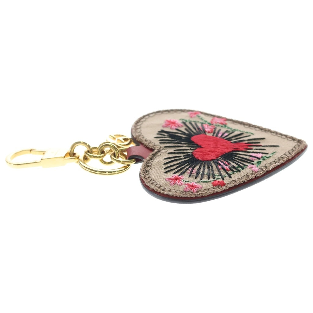 GUCCI(グッチ) GGキャンバス ハートモチーフ キーホルダー ゴールド金具 ブラウン - レディース