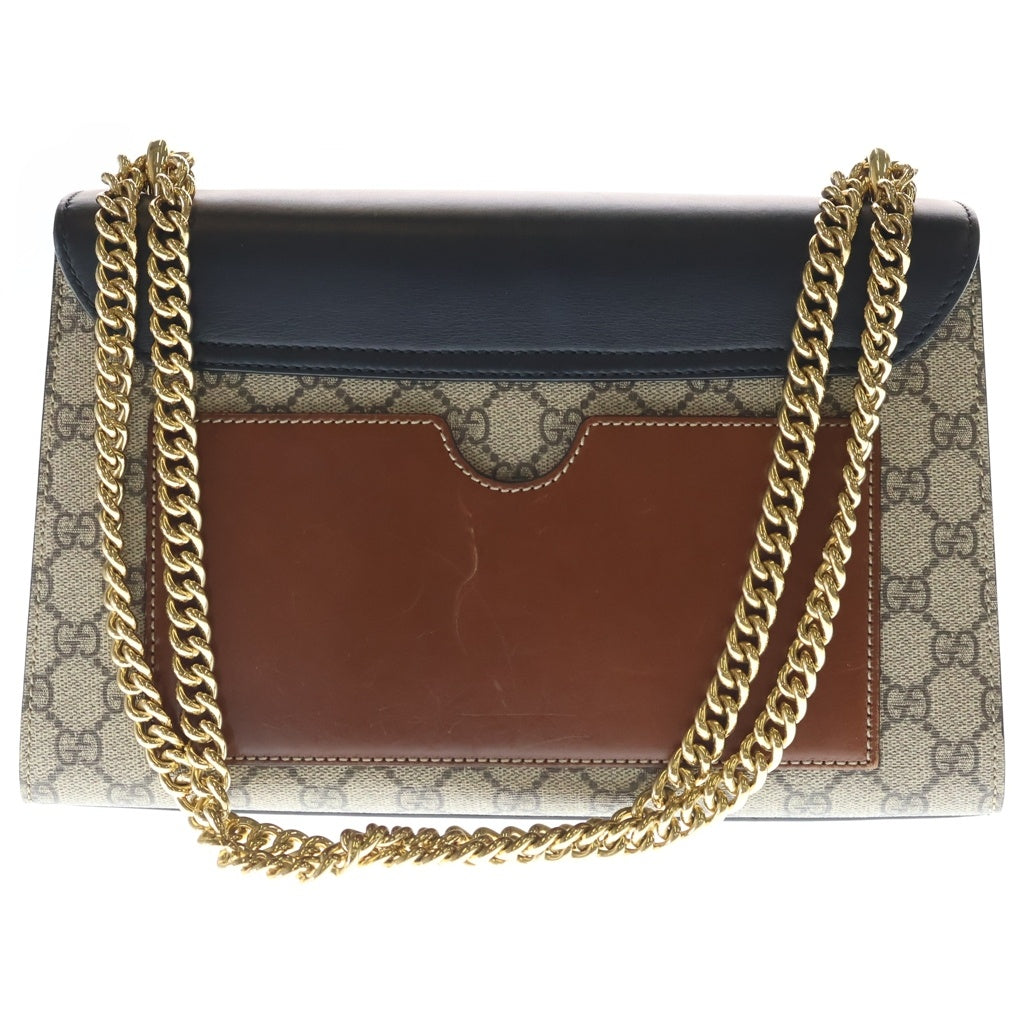GUCCI(グッチ) GGスプリーム パドロック ショルダーバッグ セミショルダー チェーンバッグ レザー ブラック/ブラウン 黒 ゴールド金具 409486 409486 レディース