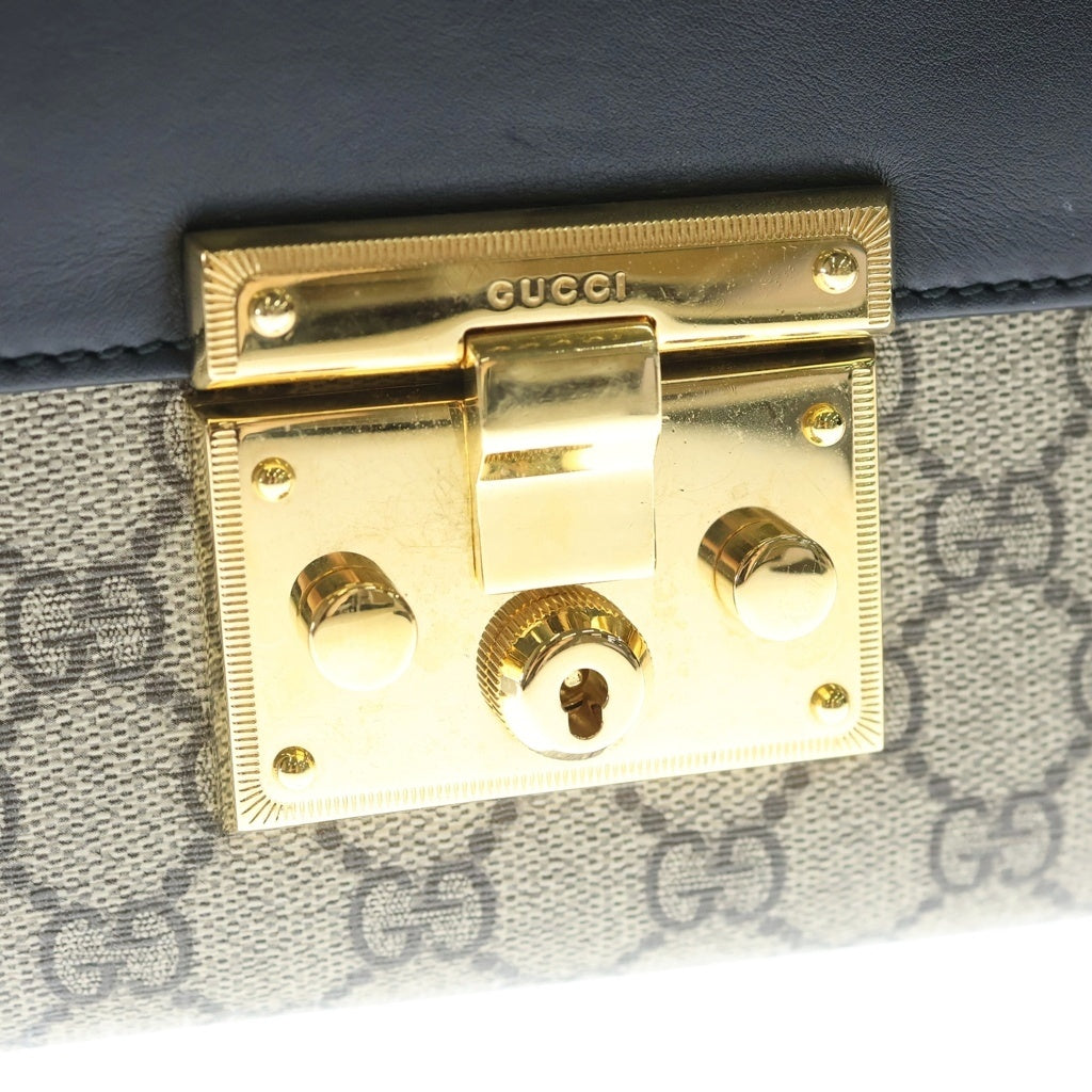 GUCCI(グッチ) GGスプリーム パドロック ショルダーバッグ セミショルダー チェーンバッグ レザー ブラック/ブラウン 黒 ゴールド金具 409486 409486 レディース