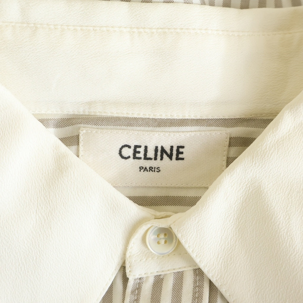 CELINE(セリーヌ) 21SS 馬車刺繍 ストライプ長袖シャツ ベージュ レディース