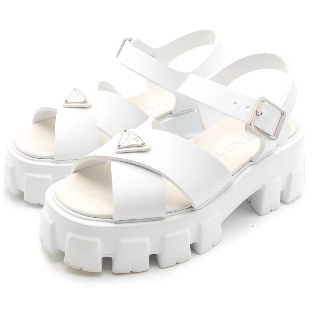 PRADA(プラダ) モノリス トライアングルロゴプレート ラバーサンダル ホワイト レディース