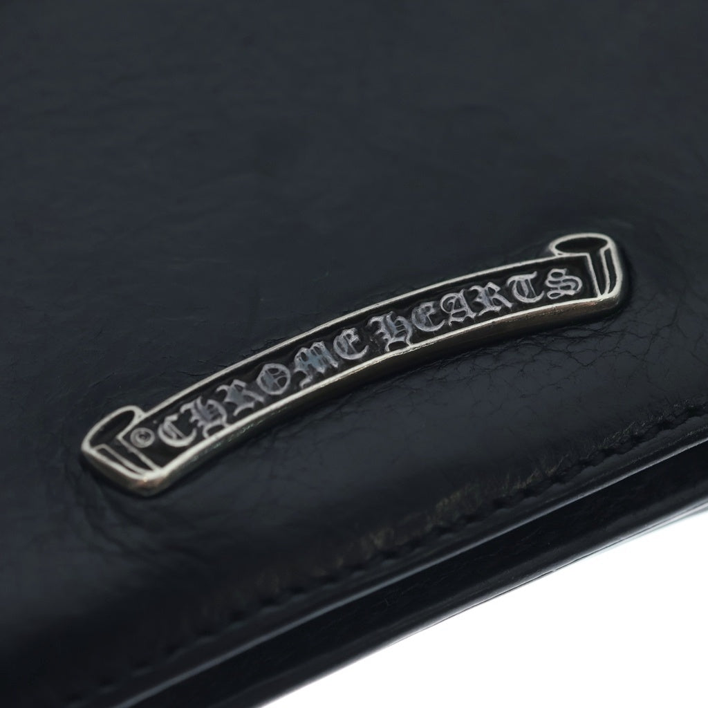 CHROME HEARTS(クロムハーツ) 3POCKET CARD CASE スクロールラベル 3ポケット レザーカードケース ブラック