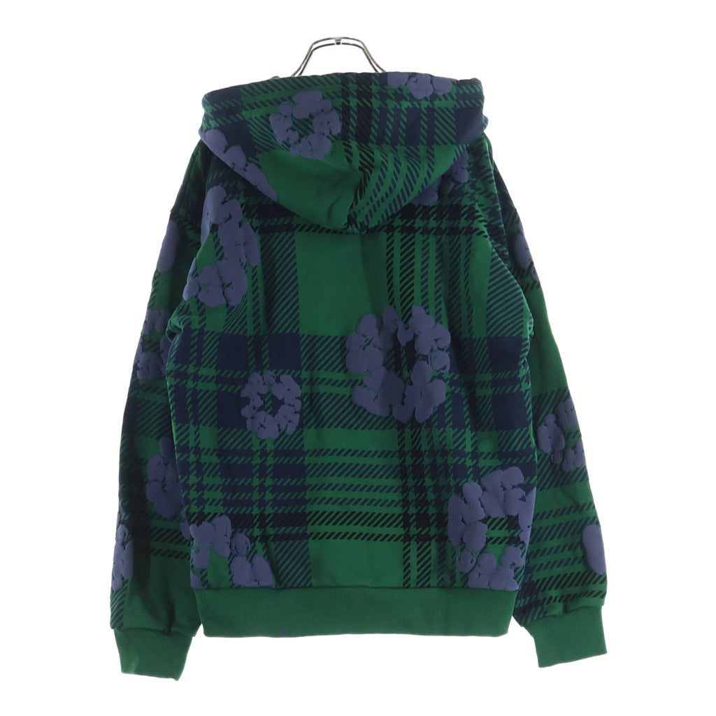DENIM TEARS(デニムティアーズ) PLAID COTTON WREATH ZIP フラワー総柄 ジップアップチェックパーカー グリーン