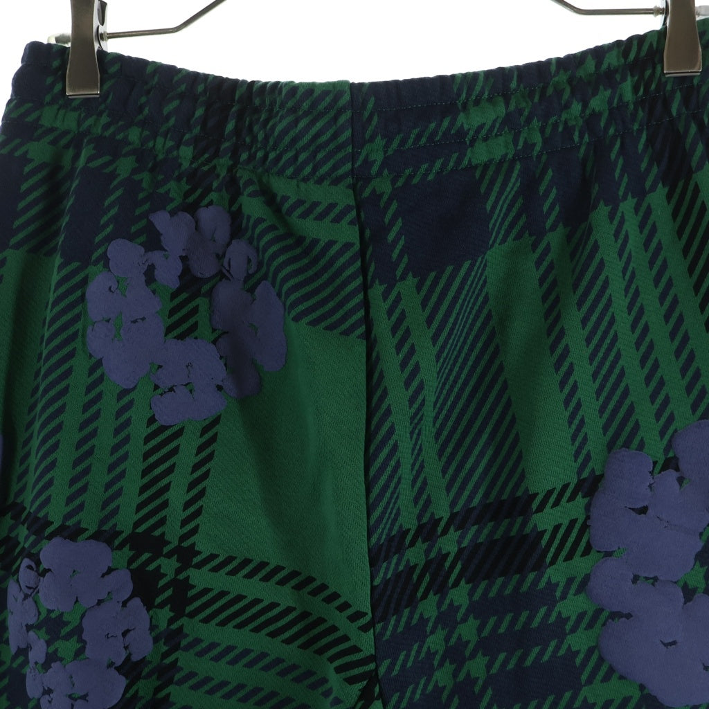 DENIM TEARS(デニムティアーズ) PLAID COTTON WREATH PANTS フラワー総柄 ドローコード スウェットパンツ グリーン