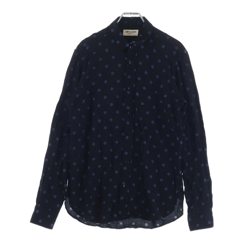 SAINT LAURENT PARIS(サンローランパリ) 16SS ポルカドットレーヨン長袖シャツ ブラック/ネイビー 376916 Y324P