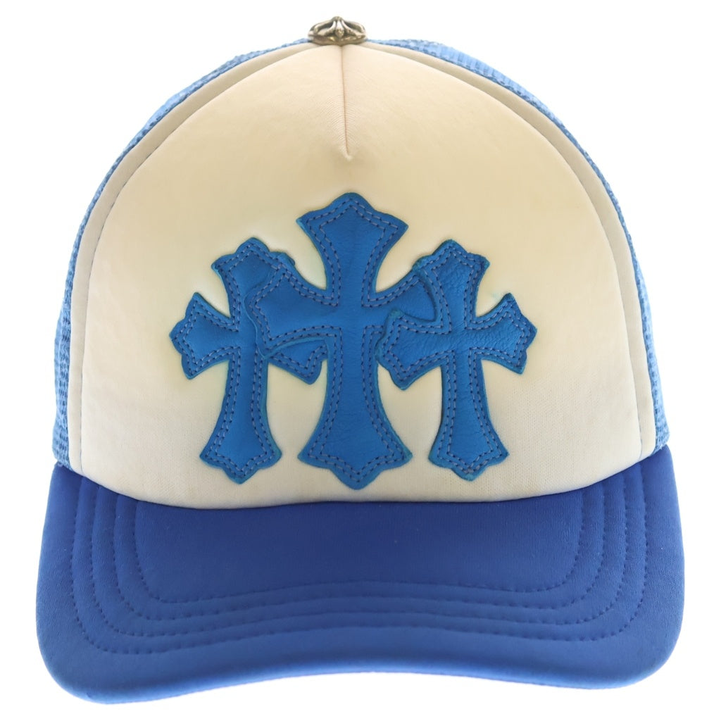 CHROME HEARTS(クロムハーツ) TRUCKER CAP トラッカーキャップ 3セメタリーレザーパッチメッシュキャップ 帽子 ブルー/ホワイト