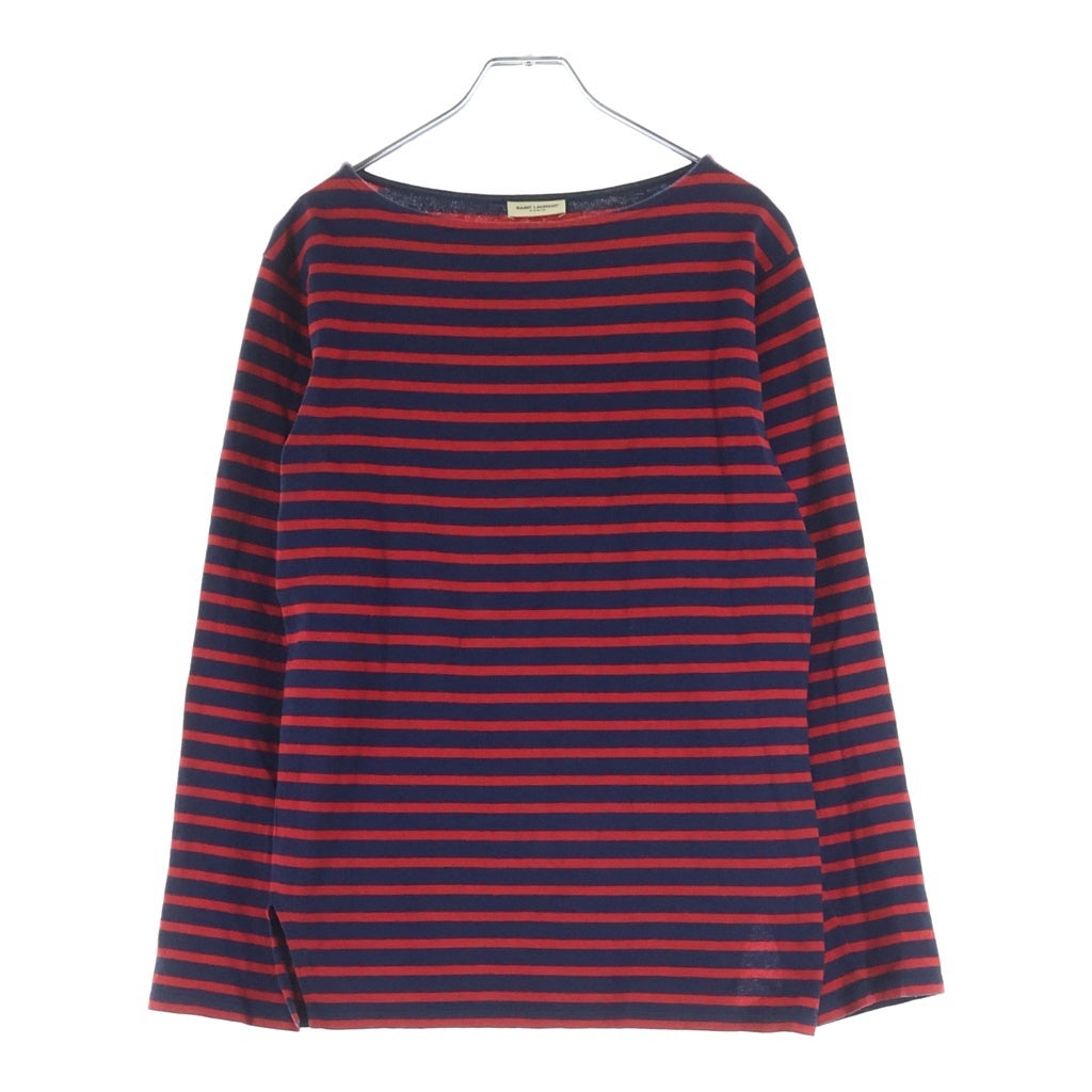 SAINT LAURENT PARIS(サンローランパリ) ボートネック ボーダー長袖カットソーTシャツ レッド/ネイビー 370075 Y2IC1