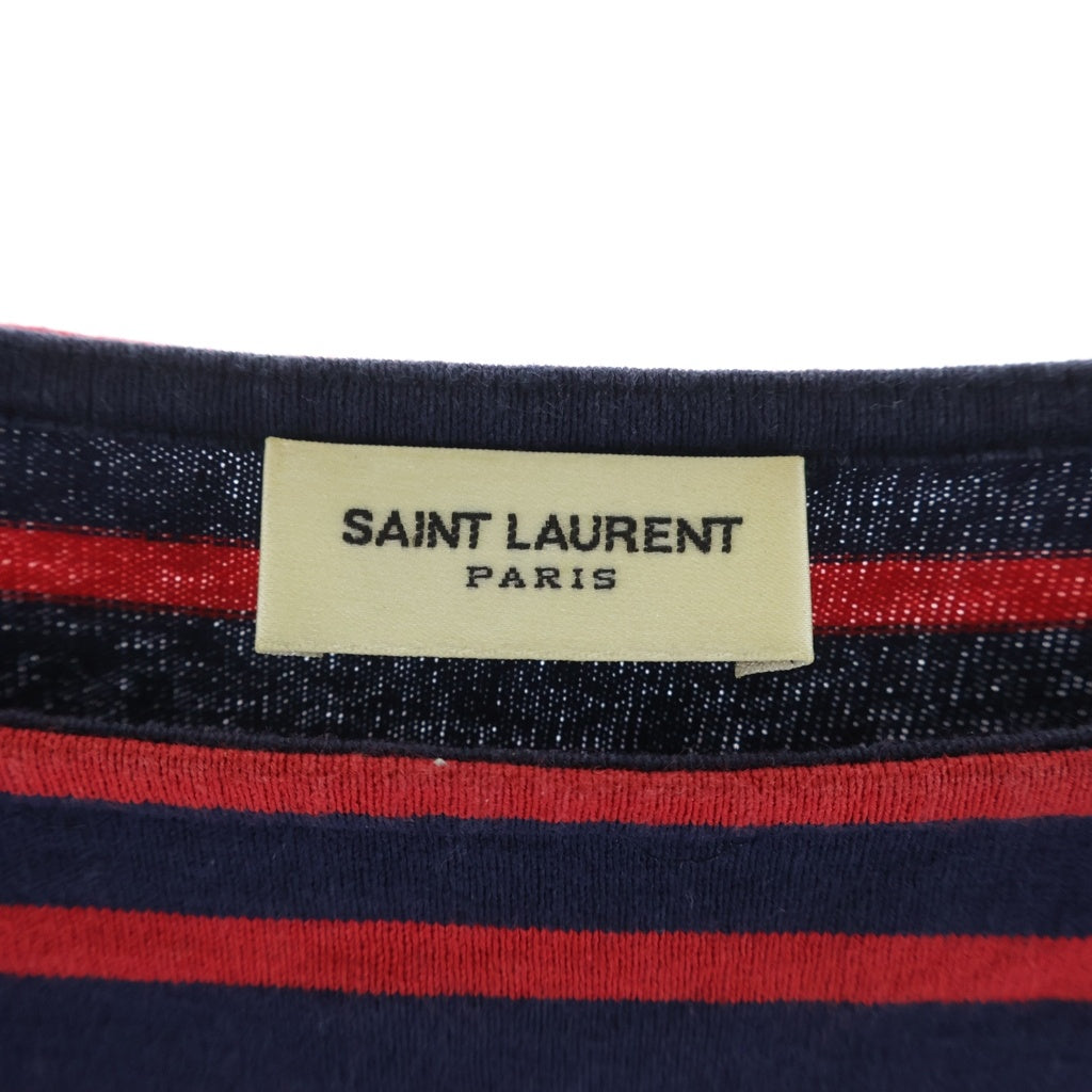 SAINT LAURENT PARIS(サンローランパリ) ボートネック ボーダー長袖カットソーTシャツ レッド/ネイビー 370075 Y2IC1