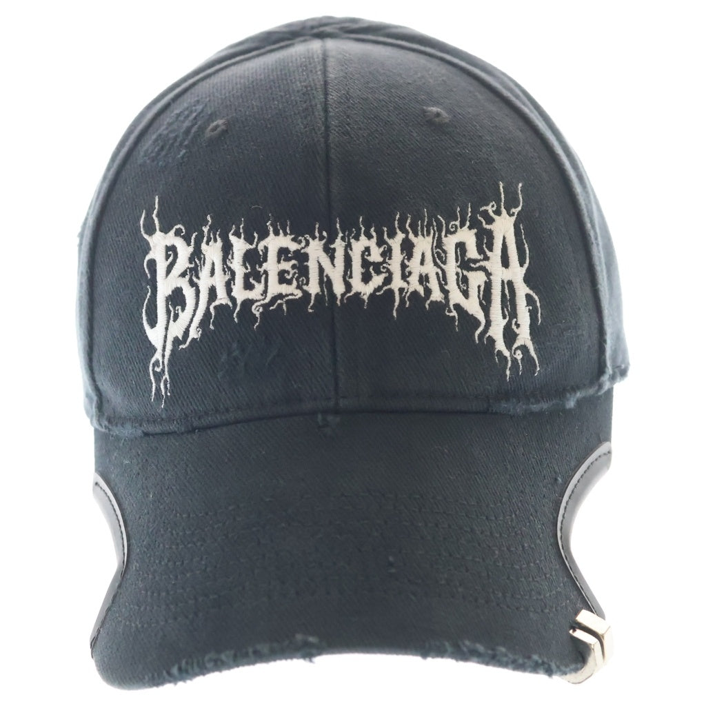 BALENCIAGA(バレンシアガ) DIY METAL メタルロゴ ダメージ加工 ベースボールキャップ 帽子 ブラック 771963