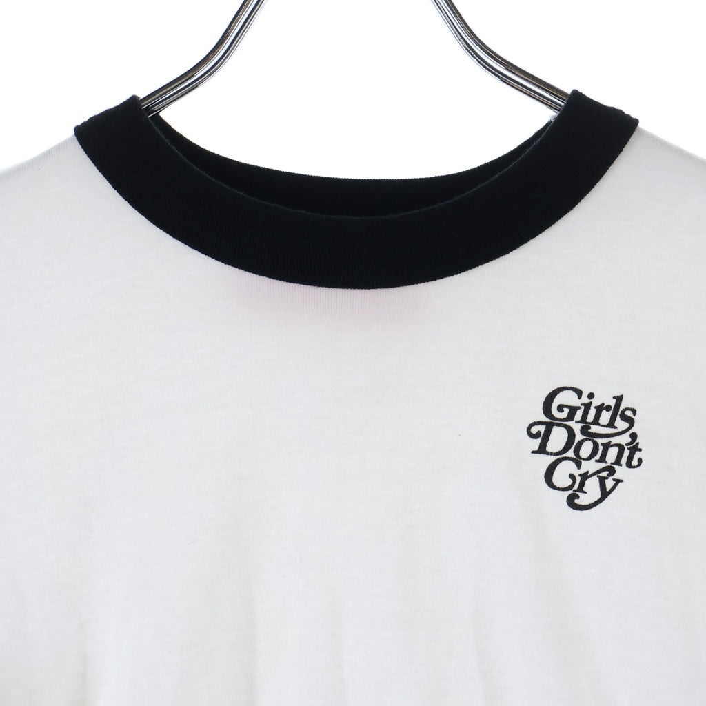 Girls Don't Cry(ガールズドントクライ) 胸ロゴ クルーネック半袖リンガーTシャツ レディース ブラック/ホワイト