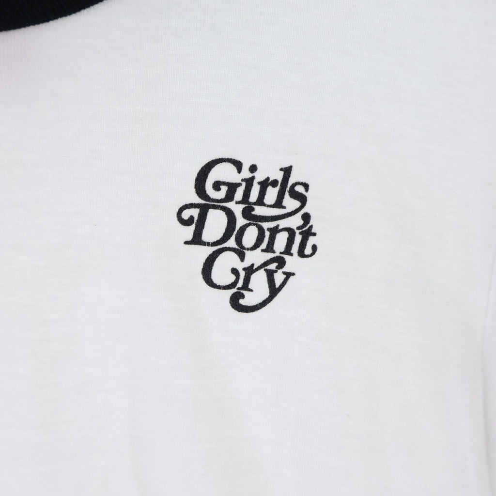 Girls Don't Cry(ガールズドントクライ) 胸ロゴ クルーネック半袖リンガーTシャツ レディース ブラック/ホワイト