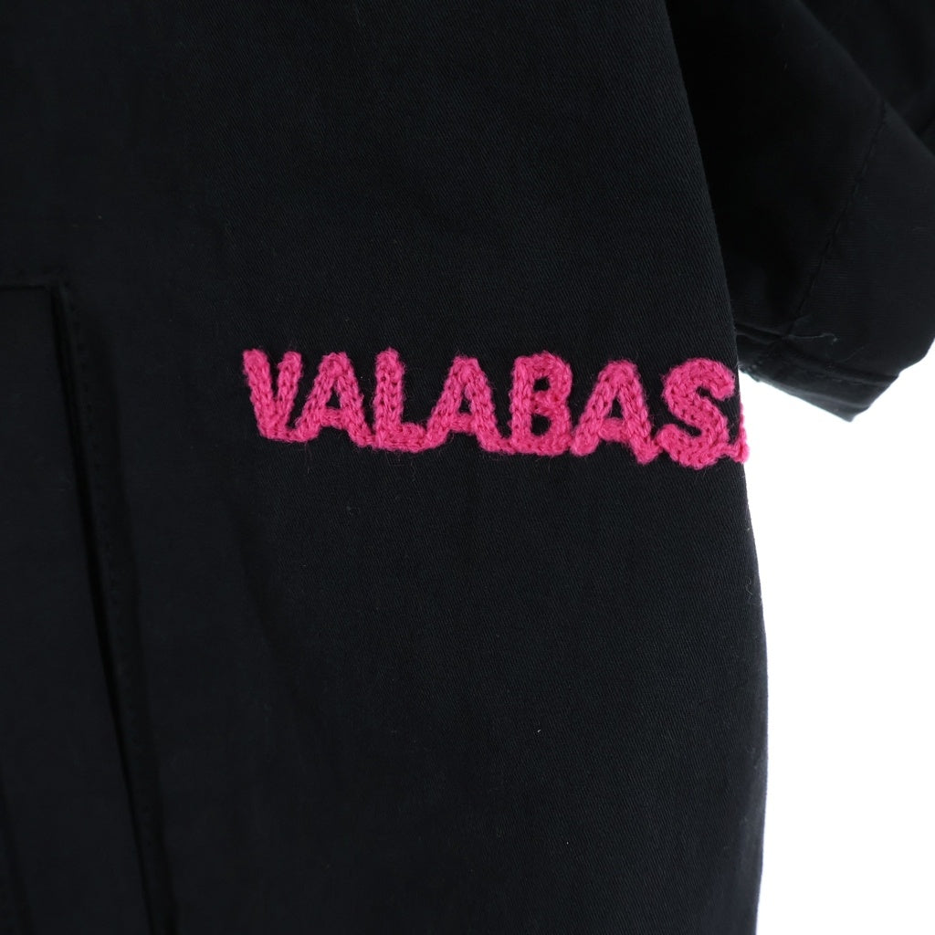 VALABASAS(ヴァラバサス) バック刺繍 ボタンアップ 半袖コットンジャケット ブラック