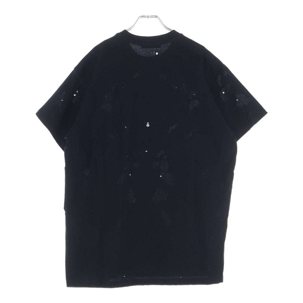 GIVENCHY(ジバンシィ) OVERSIZE FIT デストロイ フロントロゴ オーバーサイズクルーネック半袖カットソーTシャツ ブラック BM70RV3Y41
