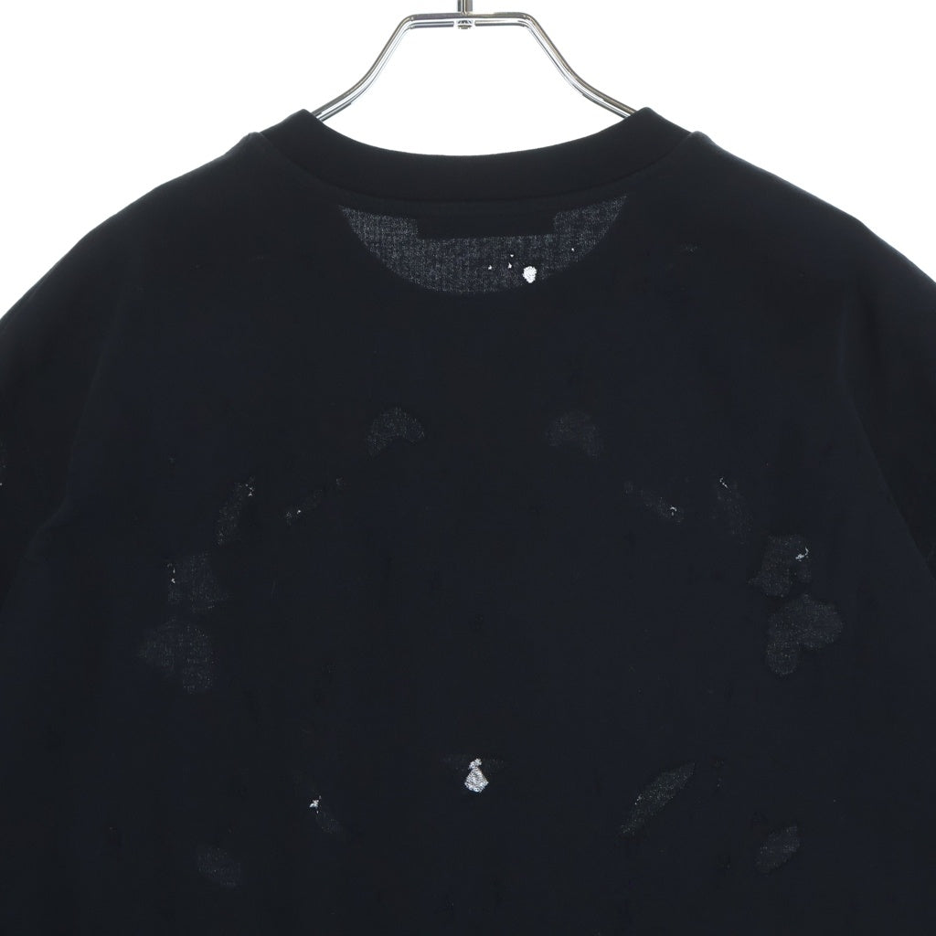 GIVENCHY(ジバンシィ) OVERSIZE FIT デストロイ フロントロゴ オーバーサイズクルーネック半袖カットソーTシャツ ブラック BM70RV3Y41
