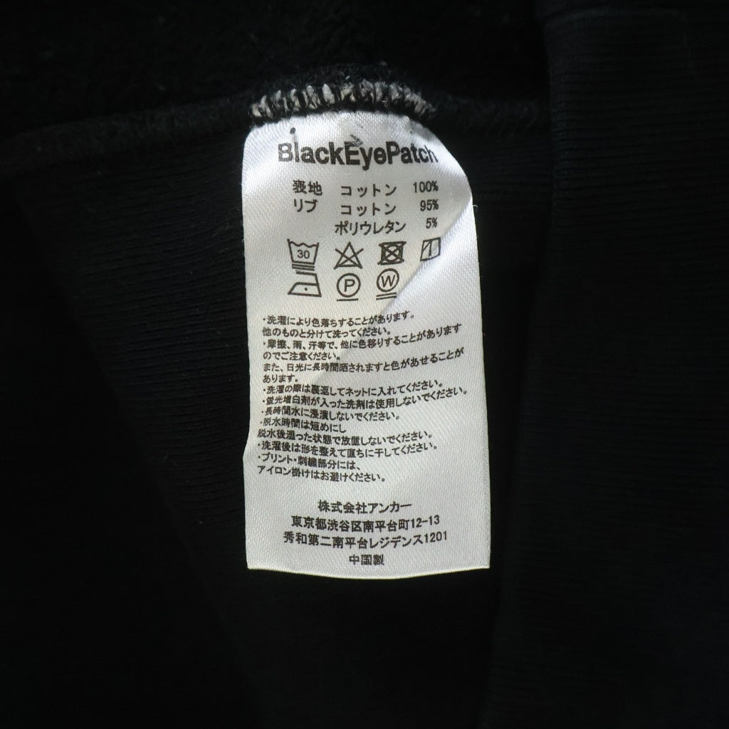 THE BLACK EYE PATCH(ブラックアイパッチ) OG LETHER LABEL HOODIE レザー ラベルロゴ プルオーバーパーカー フーディー ブラック