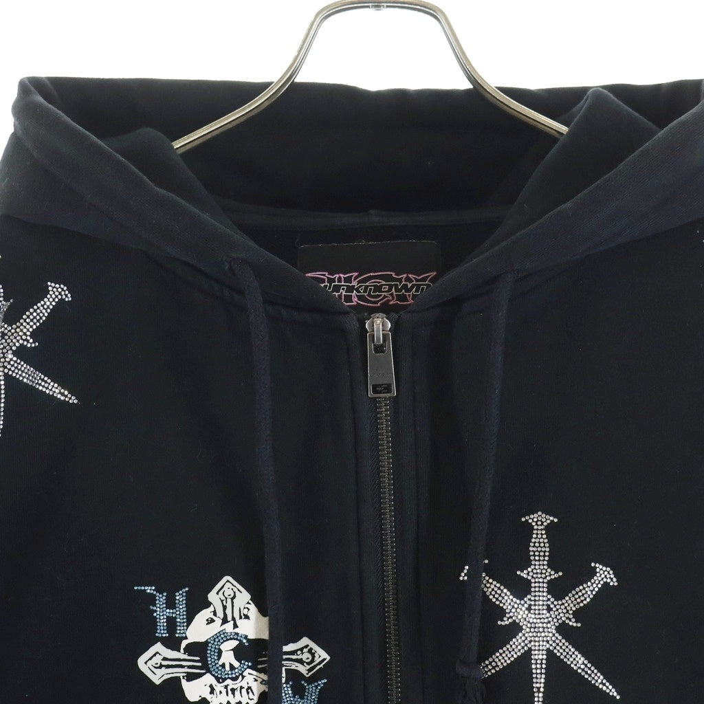 UNKNOWN LONDON(アンノーンロンドン) ×HWC RHINESTONE SWEAT HOODIE ラインストーン ジップパーカー ブラック