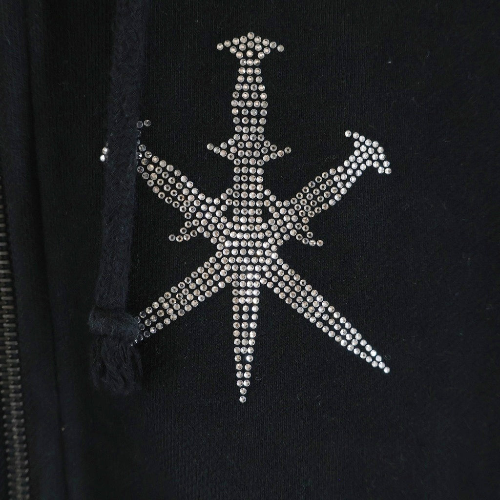UNKNOWN LONDON(アンノーンロンドン) ×HWC RHINESTONE SWEAT HOODIE ラインストーン ジップパーカー ブラック