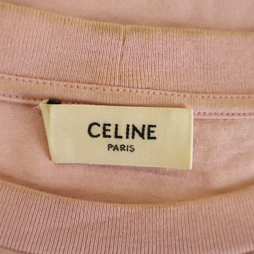 CELINE(セリーヌ) フロントロゴプリント クルーネック半袖Tシャツカットソー ピンク 2X681671Q