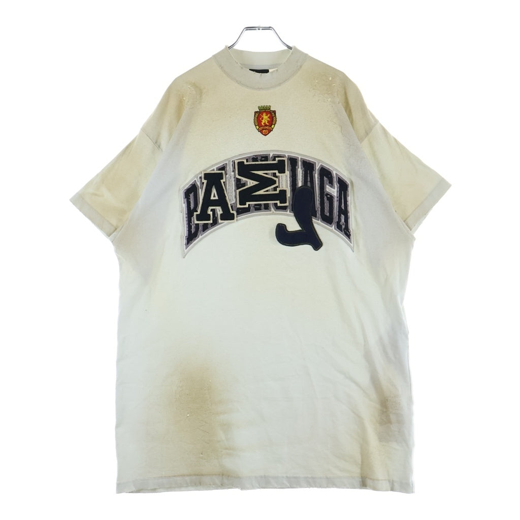 BALENCIAGA(バレンシアガ) 23AW クラッシュダスト加工 ワッペン 半袖Tシャツ ホワイト 739028 TOVN2