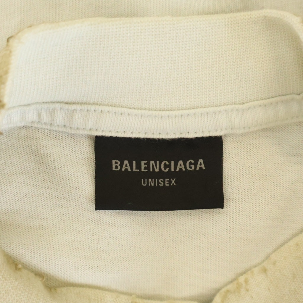BALENCIAGA(バレンシアガ) 23AW クラッシュダスト加工 ワッペン 半袖Tシャツ ホワイト 739028 TOVN2