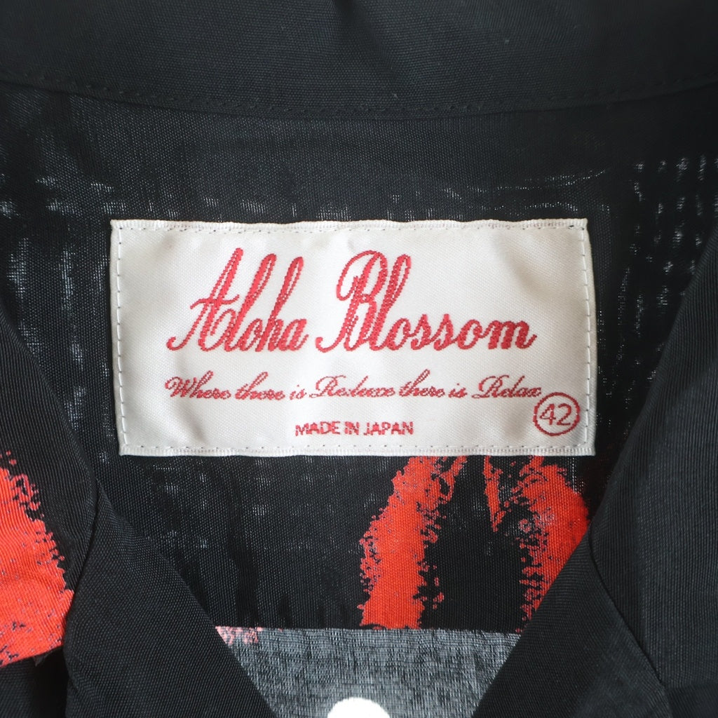 Aloha Blossom(アロハブロッサム) リップ柄 アロハシャツ 半袖シャツ ブラック/レッド