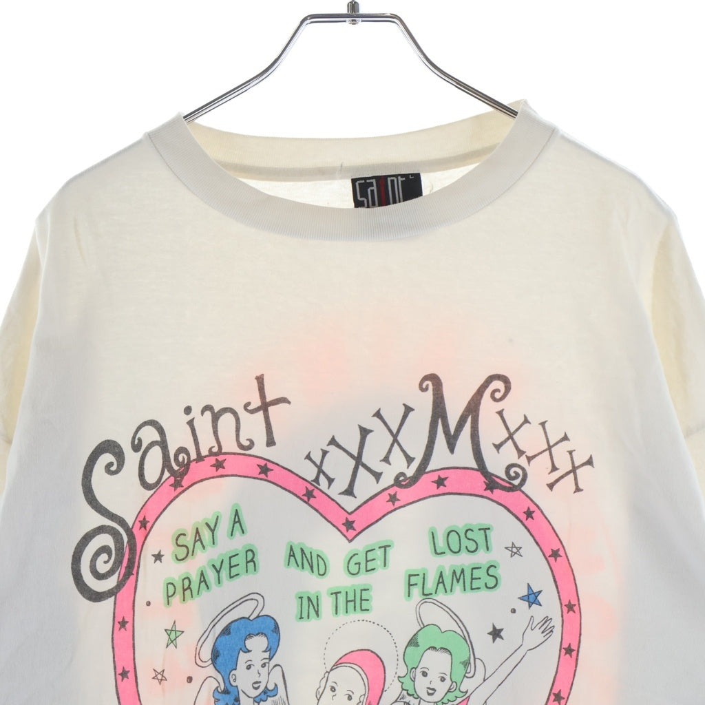 SAINT MICHAEL(セントマイケル) 24SS LS TEE PINK HEART ピンクハート クルーネック 長袖Tシャツ カットソー ホワイト SM-YS8-0000-020