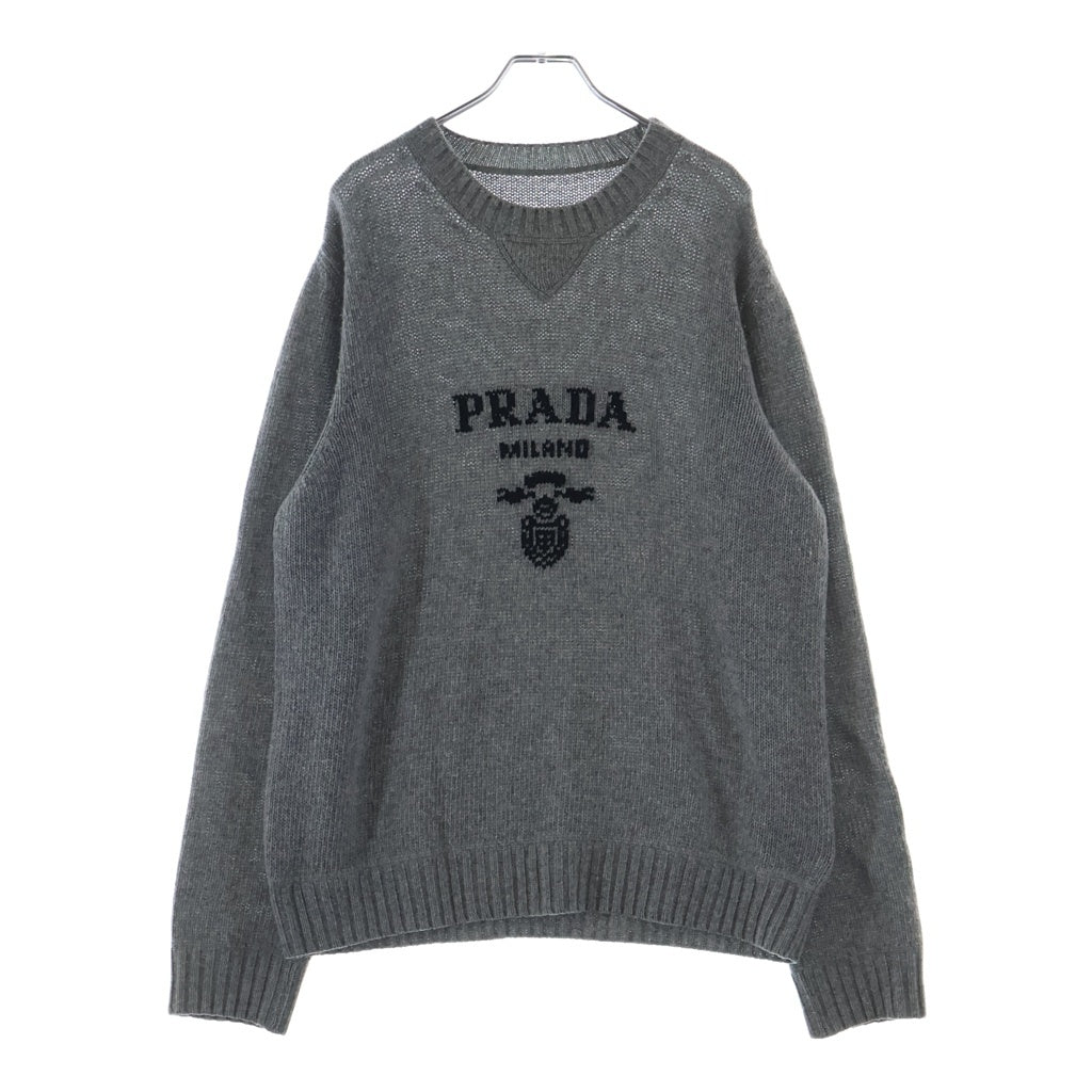 PRADA(プラダ) 20AW カシミヤ混ロゴクルーネックニット グレー UMB223 S211 1YMW