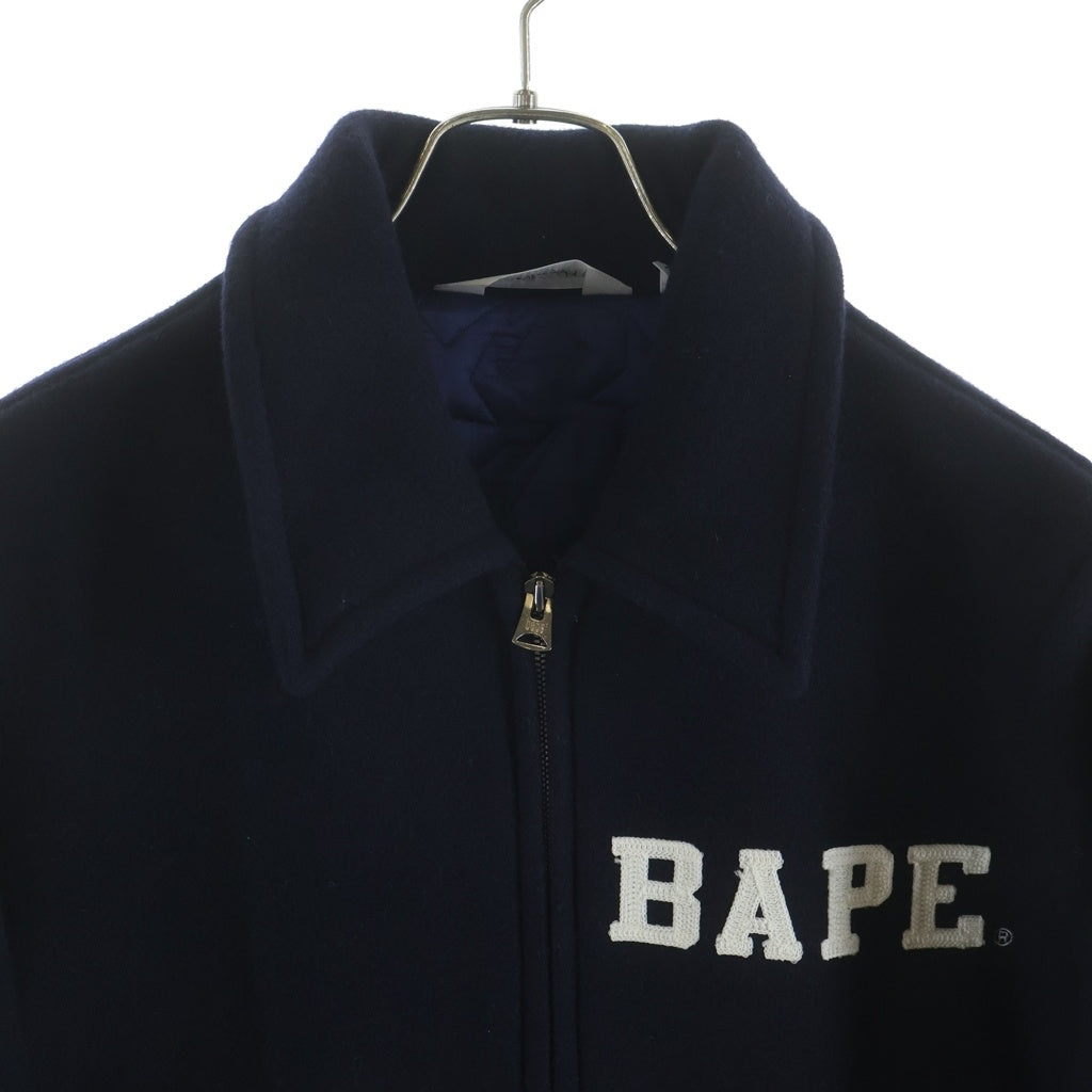 A BATHING APE(アベイシングエイプ) バックロゴデザイン ウールメルトンジャケット ジップアップブルゾン ネイビー