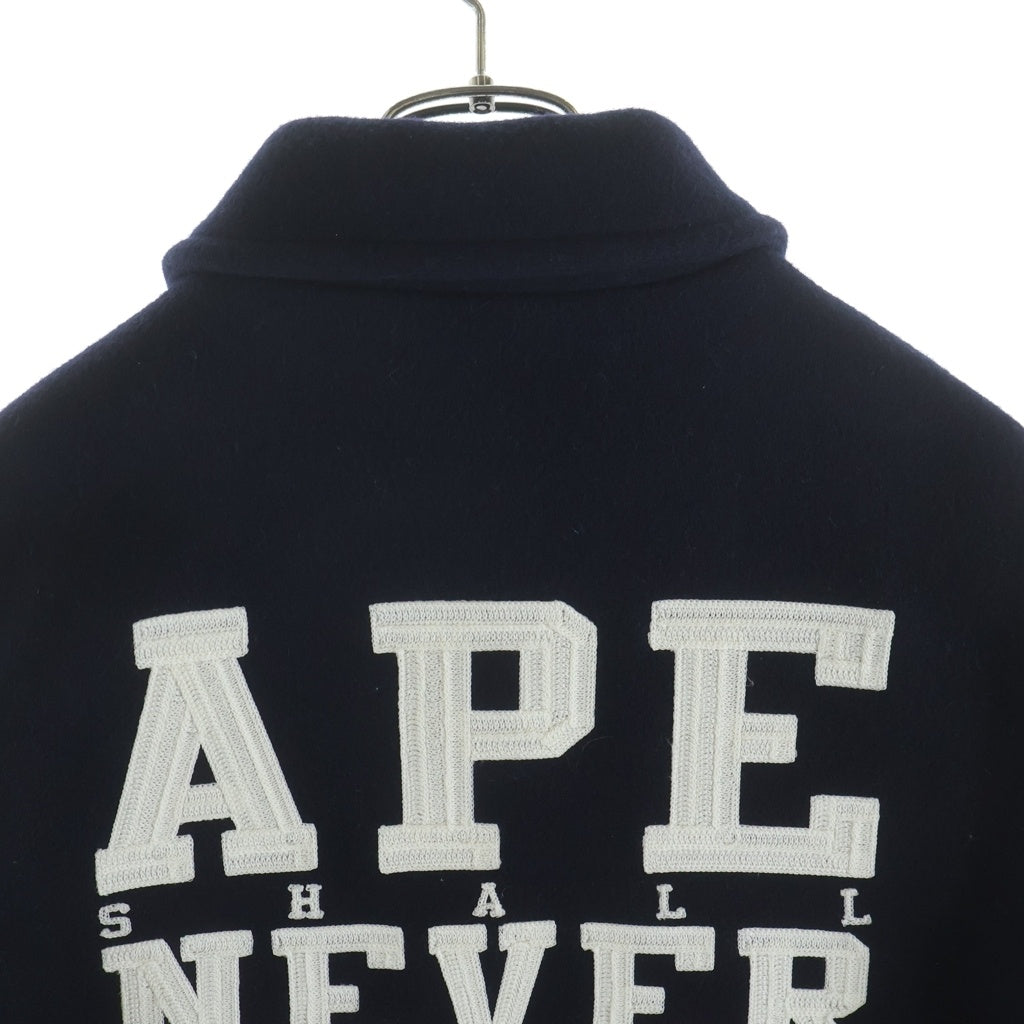 A BATHING APE(アベイシングエイプ) バックロゴデザイン ウールメルトンジャケット ジップアップブルゾン ネイビー