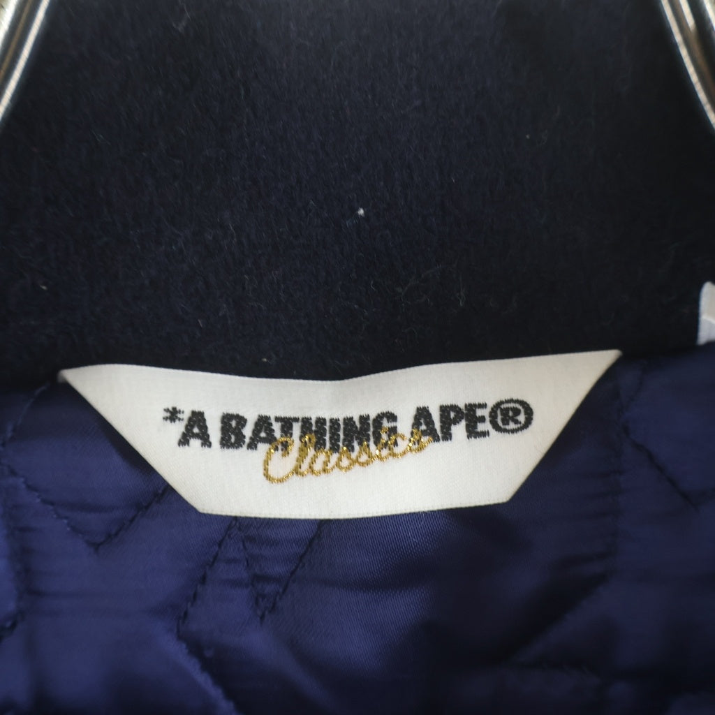 A BATHING APE(アベイシングエイプ) バックロゴデザイン ウールメルトンジャケット ジップアップブルゾン ネイビー