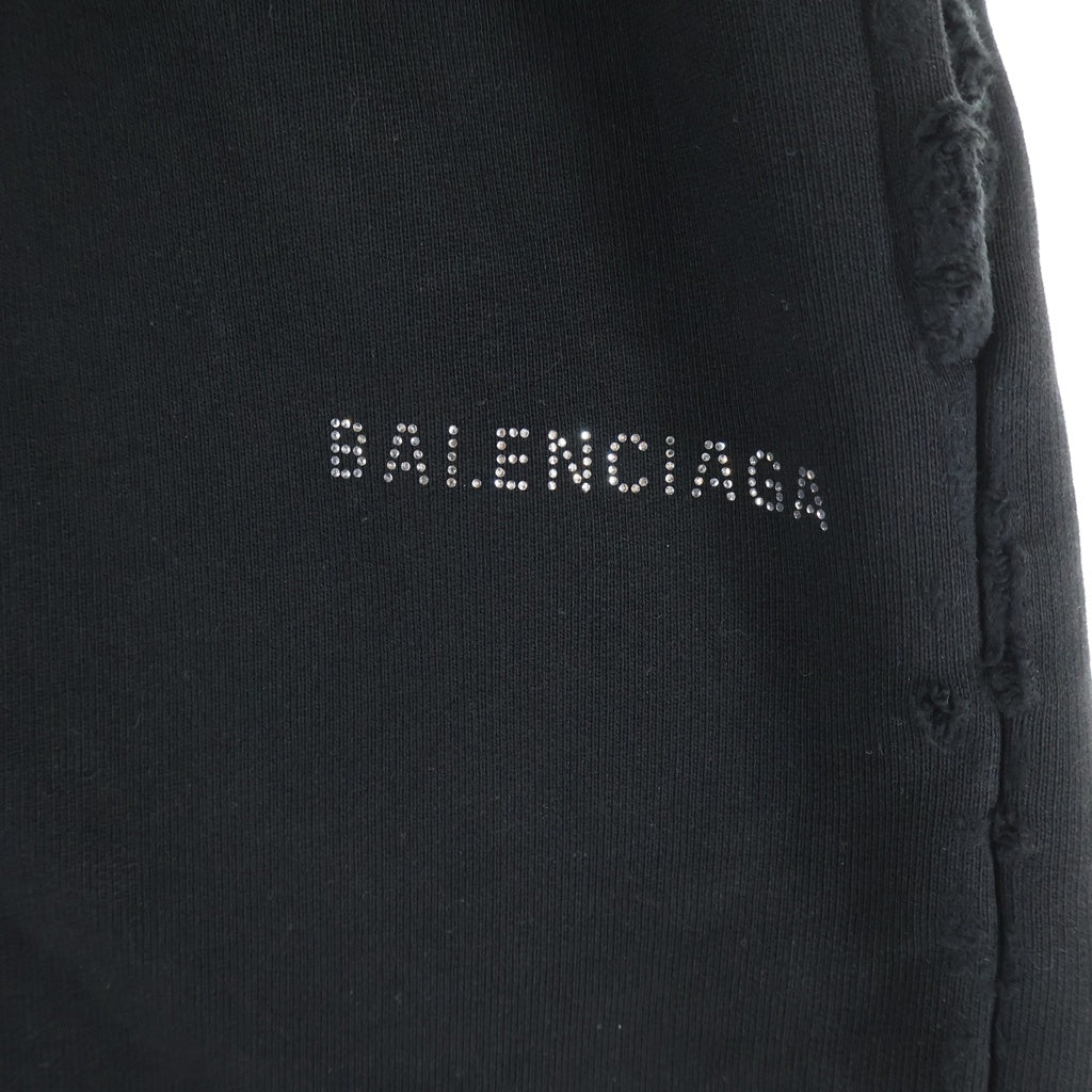 BALENCIAGA(バレンシアガ) ロゴラインストーン ダメージ加工 スウェットショートパンツ ブラック 676137 TQVY1