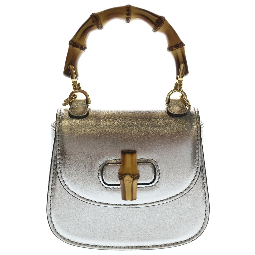 GUCCI(グッチ) バンブー ミニ レザー 2WAY ショルダーバッグ ハンドバッグ シルバー 686864 レディース